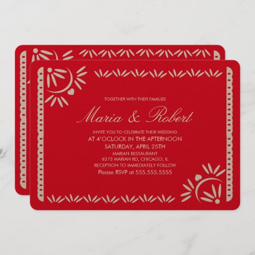 Papel Picado Mexican Botanical Wedding Red Kraft Invitation