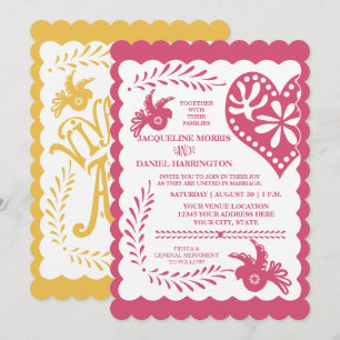Papel Picado Mexican Fiesta Pink Yellow Wedding  Invitation