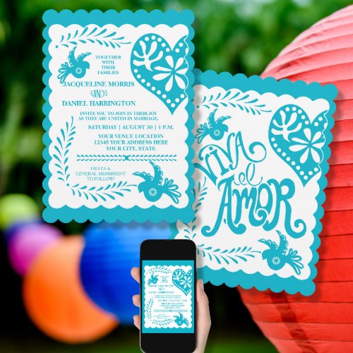 Papel Picado Mexican Fiesta Wedding Banner Theme Invitation