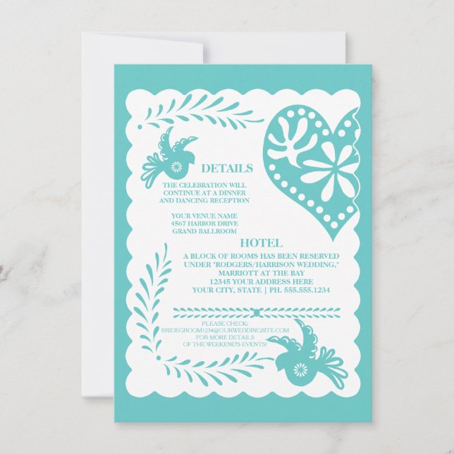 Papel Picado Mexican Fiesta Wedding Details Card (Front)