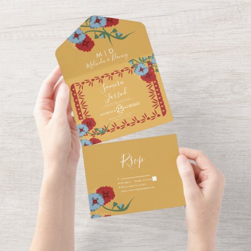 Papel Picado Mexican Floral Vines Botanical Boda All In One Invitation