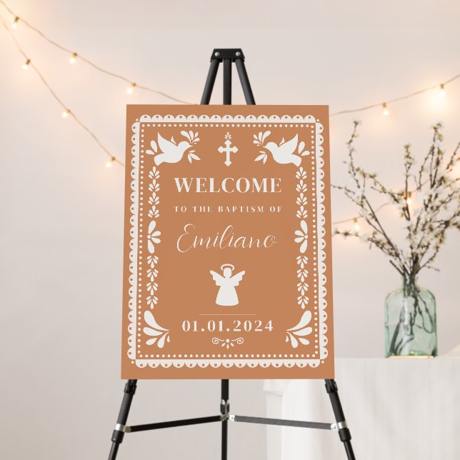 Papel Picado Mexican Neutral Baptism Welcome Sign (In Situ (Stand))