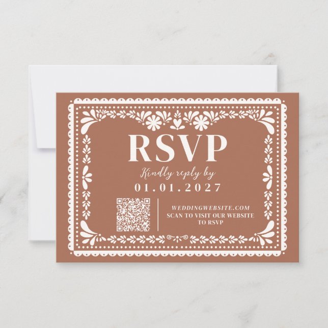 Papel Picado Mexican Neutral Wedding RSVP Card (Front)