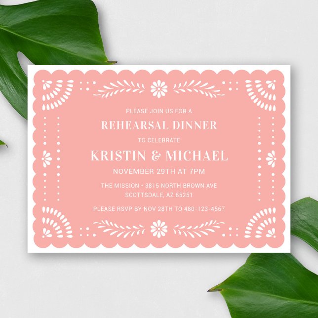 Papel Picado Mexican Rehearsal Dinner Invitation (Modern Papel Picado Rehearsal Dinner Invitation in Blush)