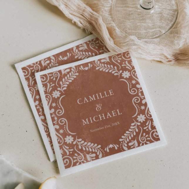 Papel Picado Mexican Wedding Paper Napkins (Mexican Terracotta Papel Picado Wedding Napkins)