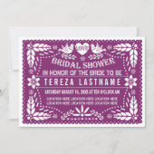 Papel picado modern purple wedding bridal shower invitation (Front)