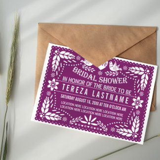 Papel picado modern purple wedding bridal shower invitation