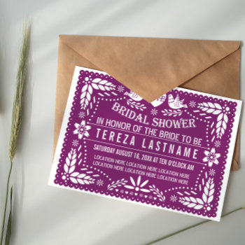 Papel Picado Modern Purple Wedding Bridal Shower Invitation by weddings_ at Zazzle
