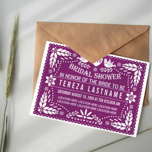 Papel picado modern purple wedding bridal shower invitation