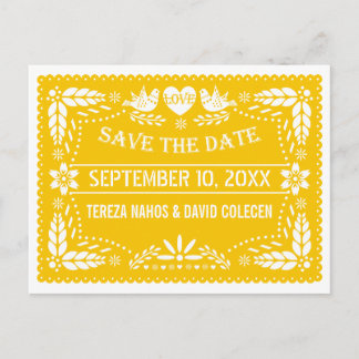 Papel picado modern yellow wedding Save the Date Announcement Postcard