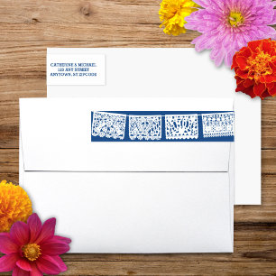 Papel Picado Navy Blue Return Address Wrap Label