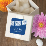 Papel Picado Navy Blue | Wedding Favor Sticker<br><div class="desc">This sticker is designed to coordinate with our Papel Picado wedding invitation suite (seen below). Use it to decorate your wedding favors or as a fun way to dress up your envelopes! Customize it with your initials (or names) and your date.Tip: You can change the background color with the eyedropper...</div>