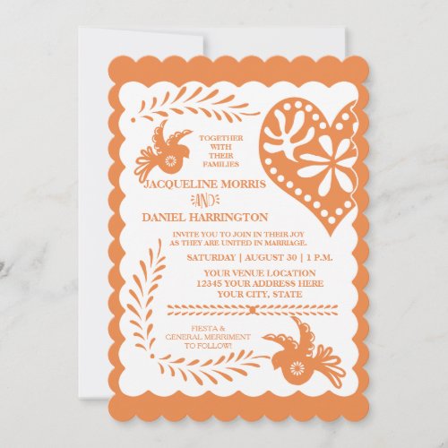 Papel Picado Orange Gold Fiesta Wedding Banner Invitation