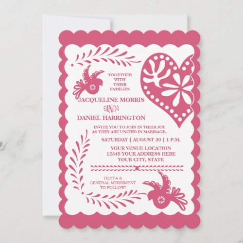 Papel Picado Pink Aqua Fiesta Wedding Banner Invitation