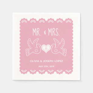 Papel Picado Pink Love Birds Wedding Fiesta Napkins