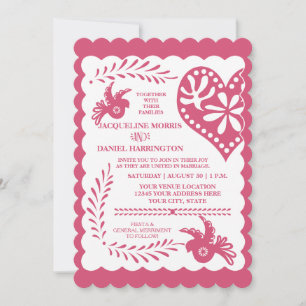 Papel Picado Pink Orange Fiesta Wedding Banner Invitation