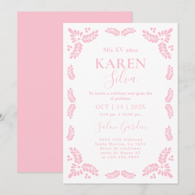 Papel Picado Pink Quinceanera Invitation (Front/Back)