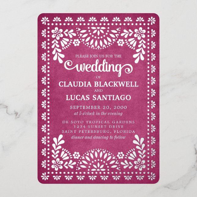 Papel Picado Pink Wedding Foil Invitation (Front)