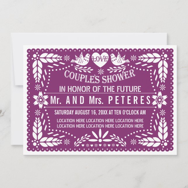 Papel picado purple Mexican wedding couples shower Invitation (Front)