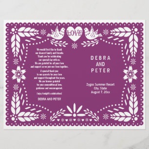 Papel Picado purple wedding fiesta folded program