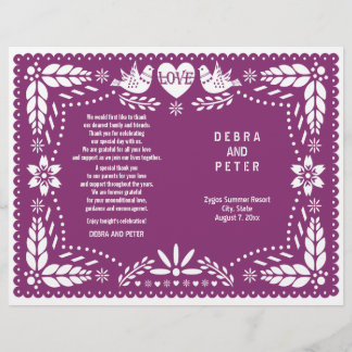 Papel Picado purple wedding fiesta folded program