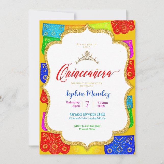 Papel Picado Quinceanera Invitation (Front)