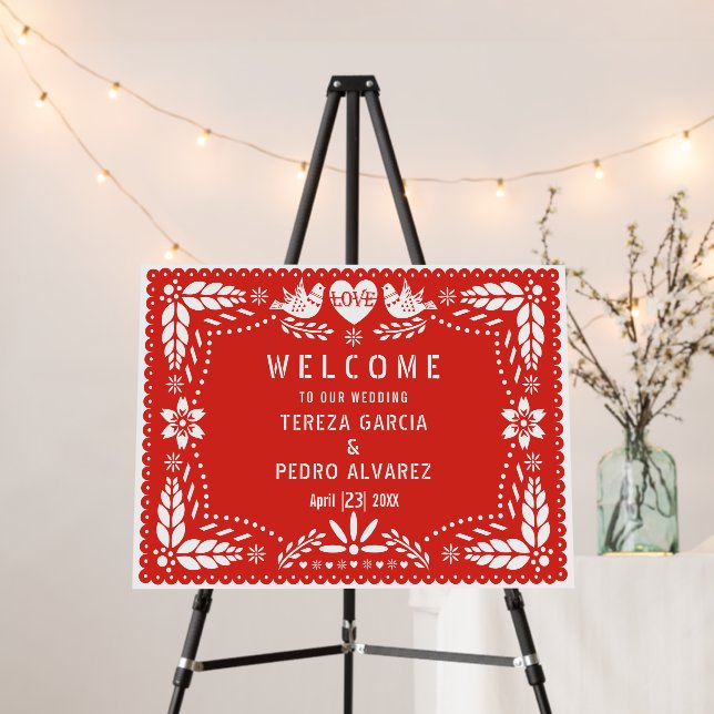 Papel Picado red fiesta wedding welcome Foam Board (In Situ (Stand))