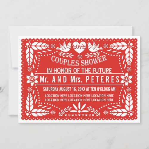 Papel picado red wedding couples shower invitation