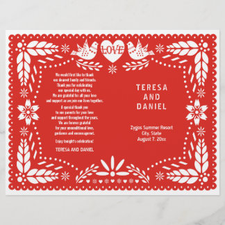 Papel Picado red wedding fiesta folded program