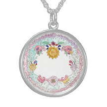 Papel picado Round Necklace, Silver Plated