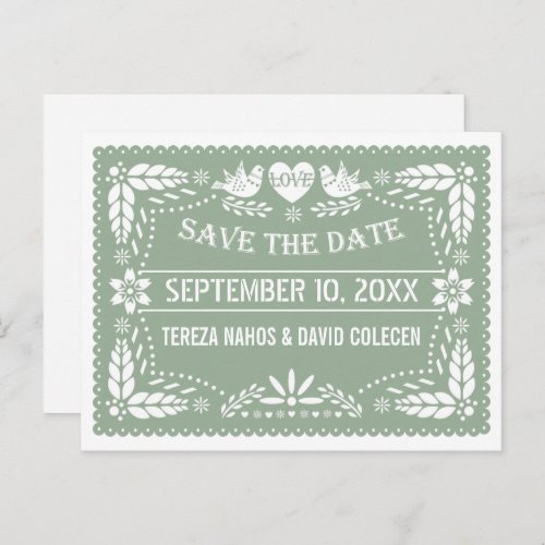 Papel picado sage green wedding Save the Date Announcement Postcard