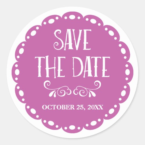 Papel Picado Save the Date Lilac Fiesta Wedding Classic Round Sticker