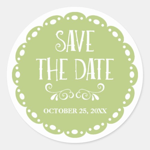 Papel Picado Save the Date Lime Fiesta Wedding Classic Round Sticker
