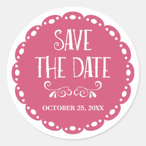 Papel Picado Save the Date Orange Fiesta Wedding Classic Round Sticker