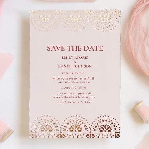 Papel Picado Spanish Mexican Wedding Save the Date Foil Invitation
