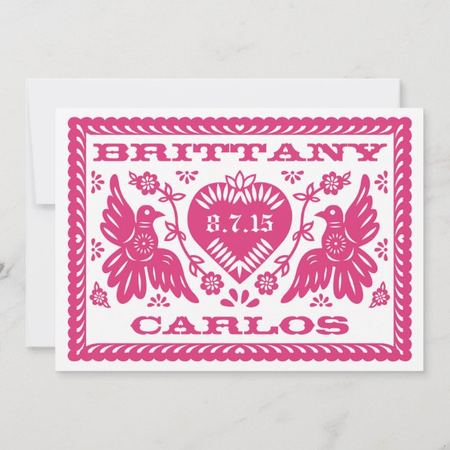 Papel Picado Style Love Birds Invitation (Back)