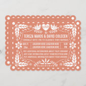 Papel picado style love birds peach fiesta wedding invitation (Front/Back)