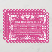 Papel picado style love birds pink fiesta wedding invitation (Front/Back)