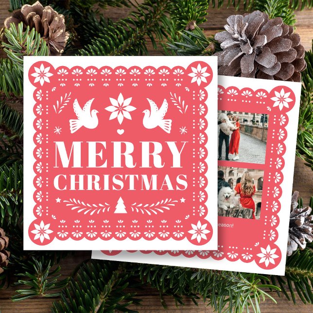 Papel Picado Style Photo Christmas Card (Papel Picado Style Photo Christmas Card by Fiesta Valley Print)