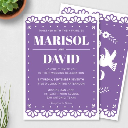 Papel Picado Style Wedding Invitation With Doves