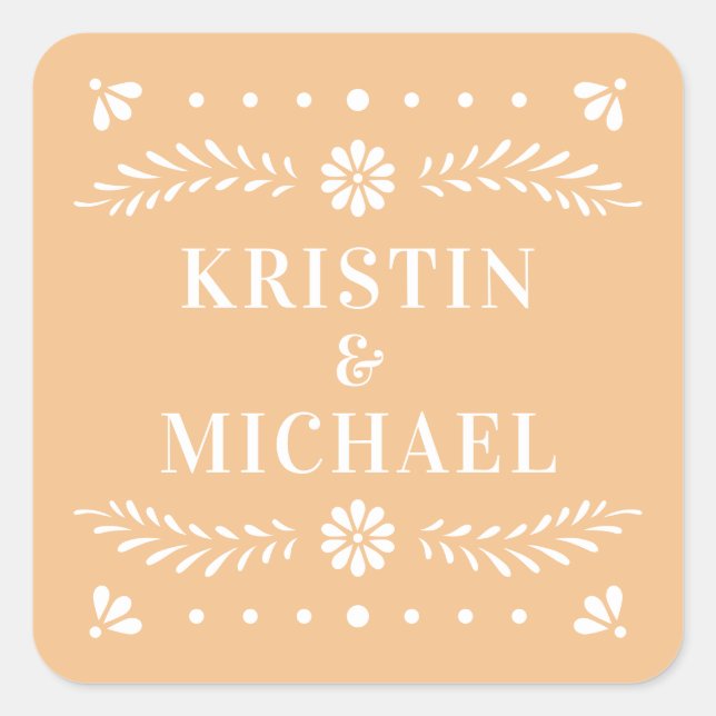 Papel Picado Style Wedding Sticker (Front)