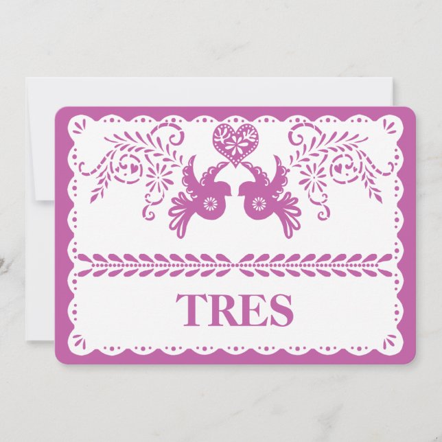 Papel Picado Tres Three Table Number Gold Fiesta (Front)