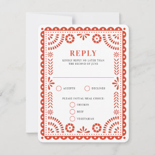 Papel Picado Warm Red   Wedding Reply RSVP Card