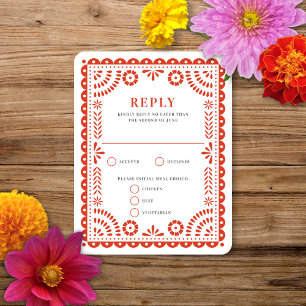 Papel Picado Warm Red Wedding Reply RSVP Card