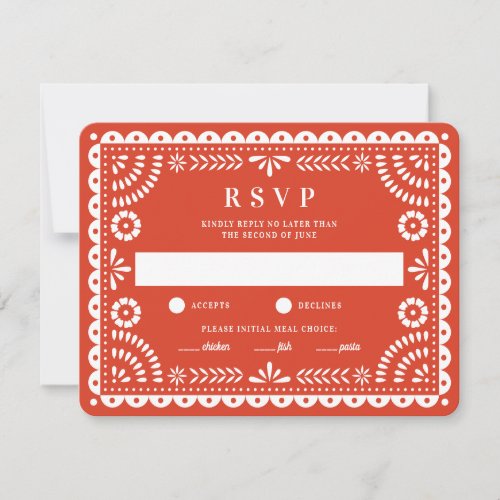 Papel Picado Warm Red  Wedding Reply RSVP Card