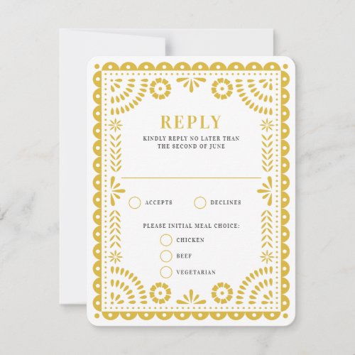Papel Picado Warm Yellow  Wedding Reply RSVP Card