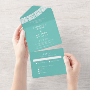 Papel Picado Wedding Banner Aqua All In One Invitation