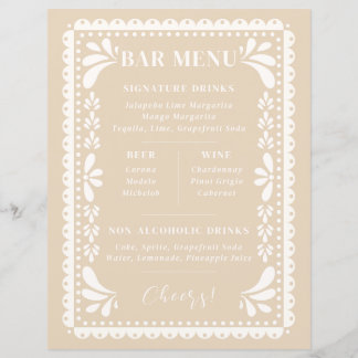 Papel Picado Wedding Bar Menu Modern Mexican Theme