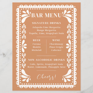 Papel Picado Wedding Bar Menu Modern Mexican Theme