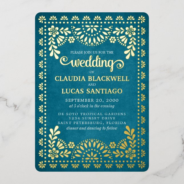 Papel Picado Wedding Foil Invitation (Front)